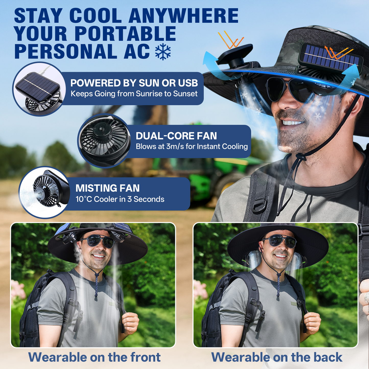 UPF50+ Solar cooling fan cap, Solar fan cap and USBcharging -Cooling sun cap, Fisherman's cap, Outdoorfishing, Outdoor leisure, Camping, Hiking, Outdoor work,Outdoor leisure
