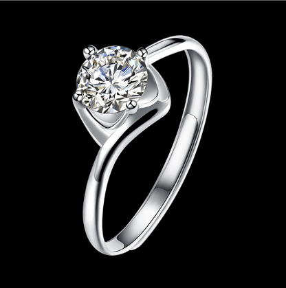 925 Sterling Silver Four-Prong Zircon Ring