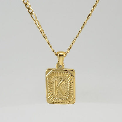 18" Gold Plated Initial Letter Pendant Necklace Stainless Steel Figaro Chain