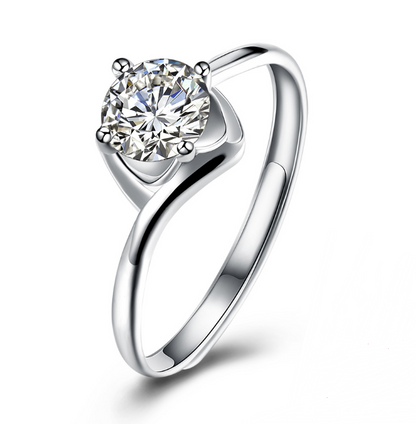 925 Sterling Silver Four-Prong Zircon Ring