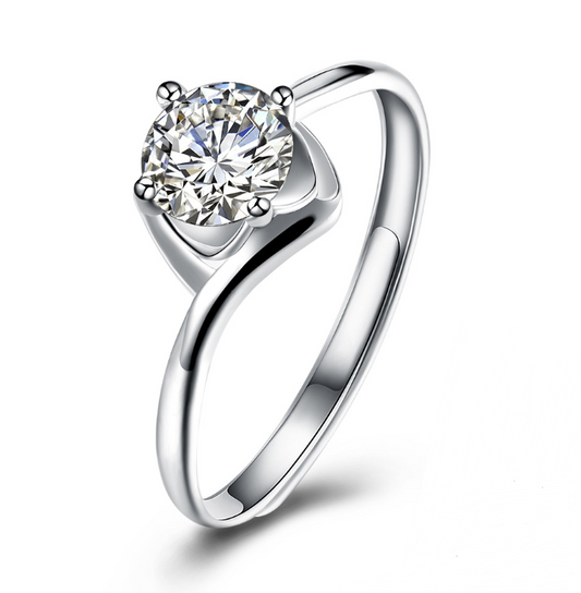 925 Sterling Silver Four-Prong Zircon Ring