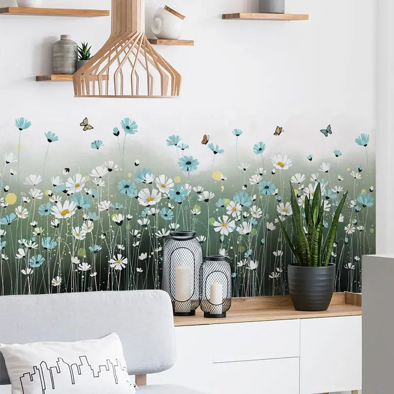 Decorative Flower Wall Sticker with Butterfly Decals