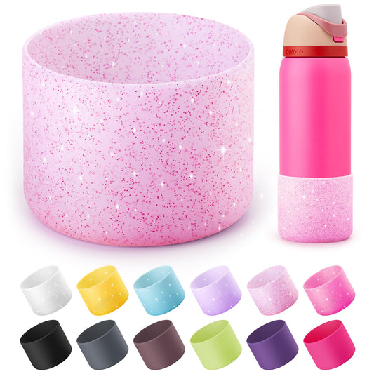Diumepo Silicone Water Bottle Boot for Owala 40 oz Anti-Slip Protective Sleeve for Owala Twist & FreeSip & Flip Stainless Steel Water Bottle Boot Bottom Base for Owala (Glitter Pink)