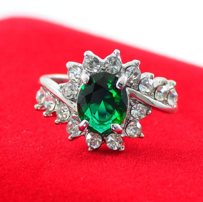 Zircon Ring with Oval Ruby and Diamond Engagement Ring