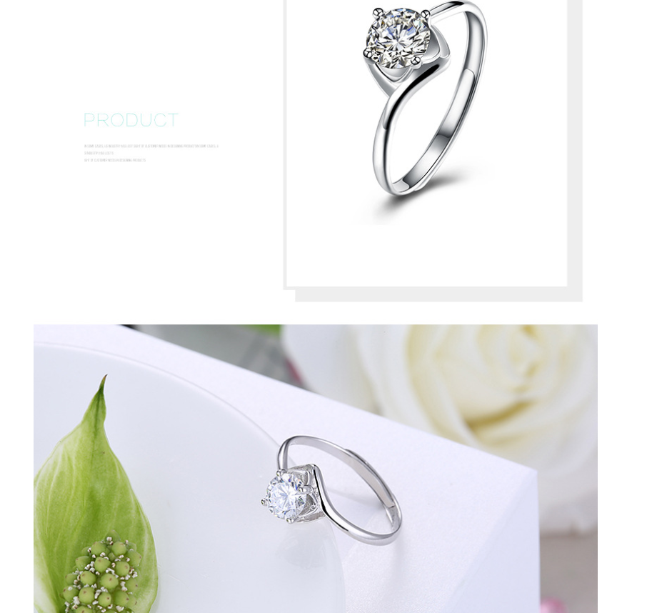 925 Sterling Silver Four-Prong Zircon Ring