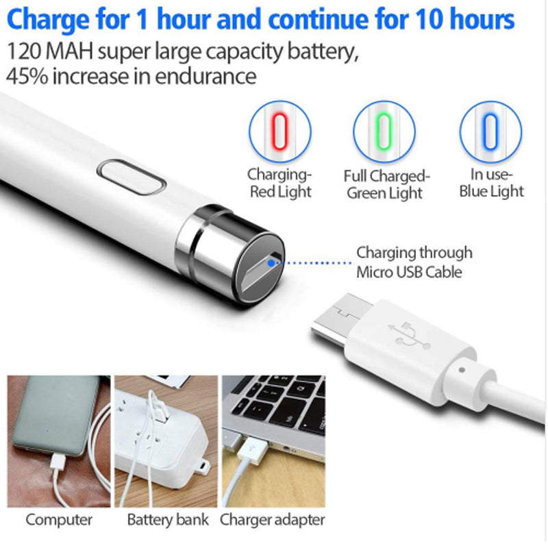 Active Stylus Pen for iPad and Android Tablets - Universal Rechargeable Digital Pencil for Touch Screens