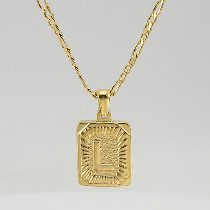 18" Gold Plated Initial Letter Pendant Necklace Stainless Steel Figaro Chain