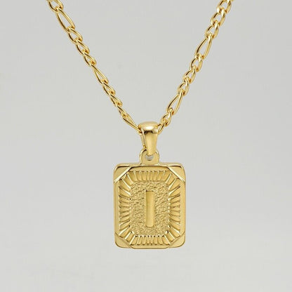 18" Gold Plated Initial Letter Pendant Necklace Stainless Steel Figaro Chain