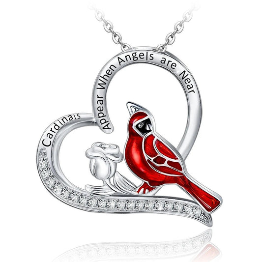 Cardinal Heart Pendant Necklace Fashion Creative