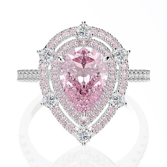 Luxury S925 Sterling Silver Water Drop Zircon Ring