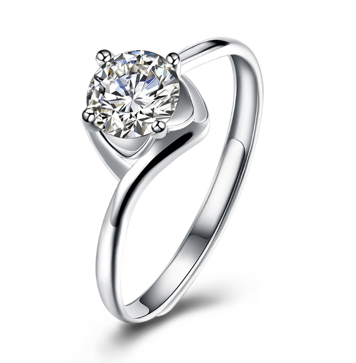 925 Sterling Silver Four-Prong Zircon Ring