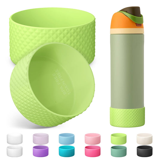 Alwenid 2PCS Silicone Water Bottle Boot for Owala 24 Oz Anti-Slip Protective Sleeve Bottom Bumper Protector for FreeSip Twist and Flip Stainless Steel Water Bottles (Green)
