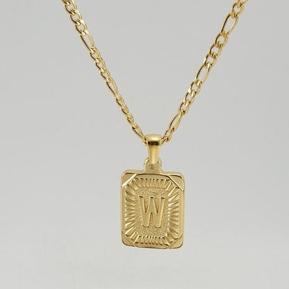 18" Gold Plated Initial Letter Pendant Necklace Stainless Steel Figaro Chain