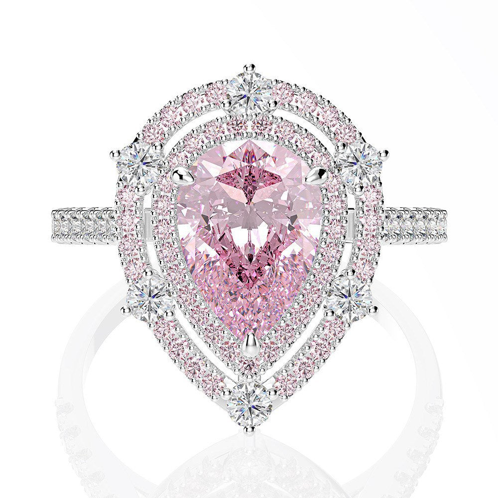 Luxury S925 Sterling Silver Water Drop Zircon Ring