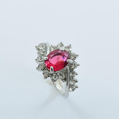 Zircon Ring with Oval Ruby and Diamond Engagement Ring