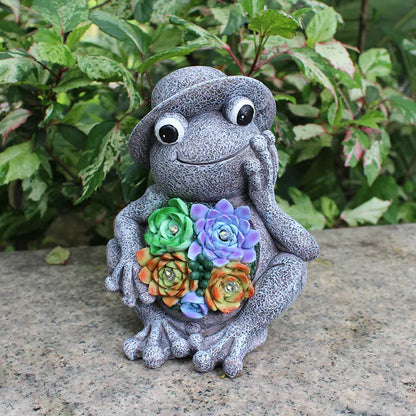 Adorable Frog Garden Statue with Solar LED Lights