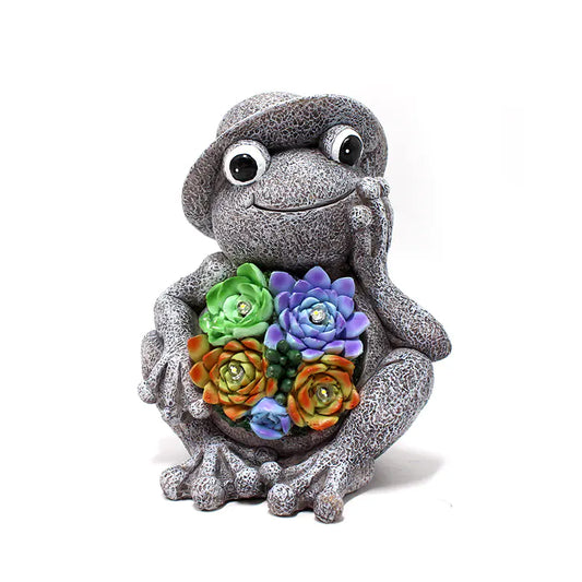 Adorable Frog Garden Statue with Solar LED Lights